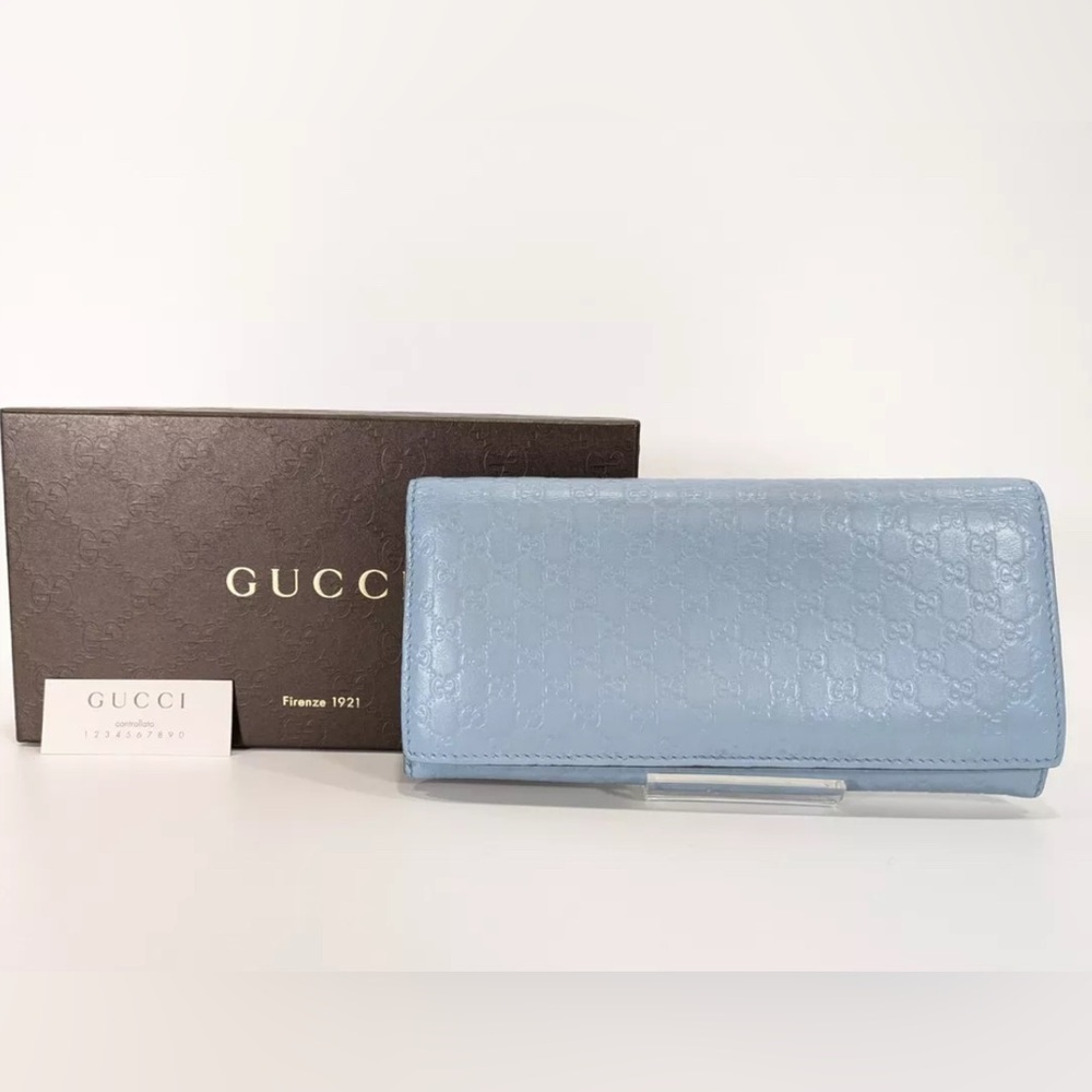 Authentic Gucci micro sima wallet purse blue leather GG monogram